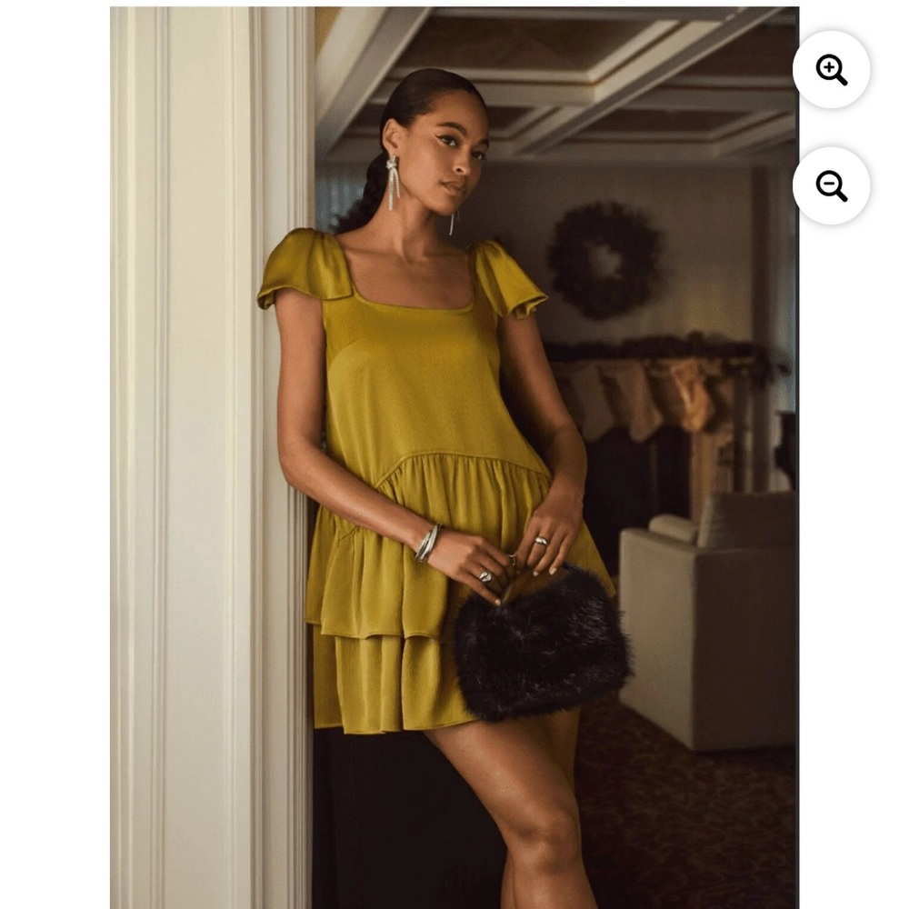 New Scoop Women's Satin Bow Mini Dress  olive dust